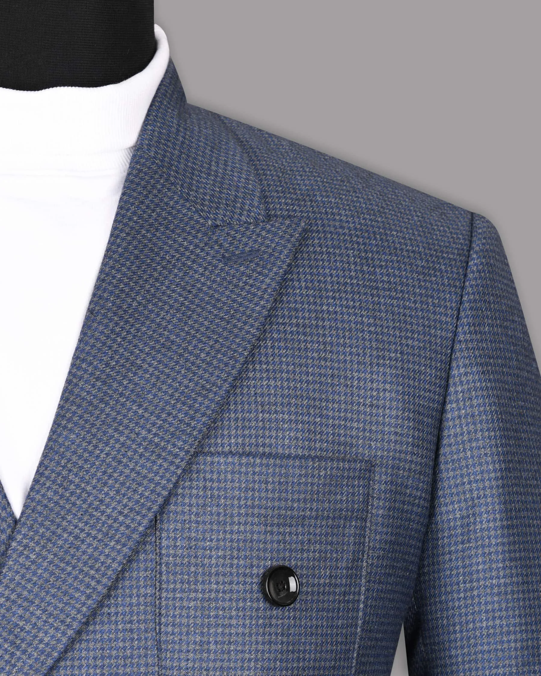 Soya Bean Grey with Rhino Blue Woolrich Herringbone Checked Double Breasted Sports Blazer