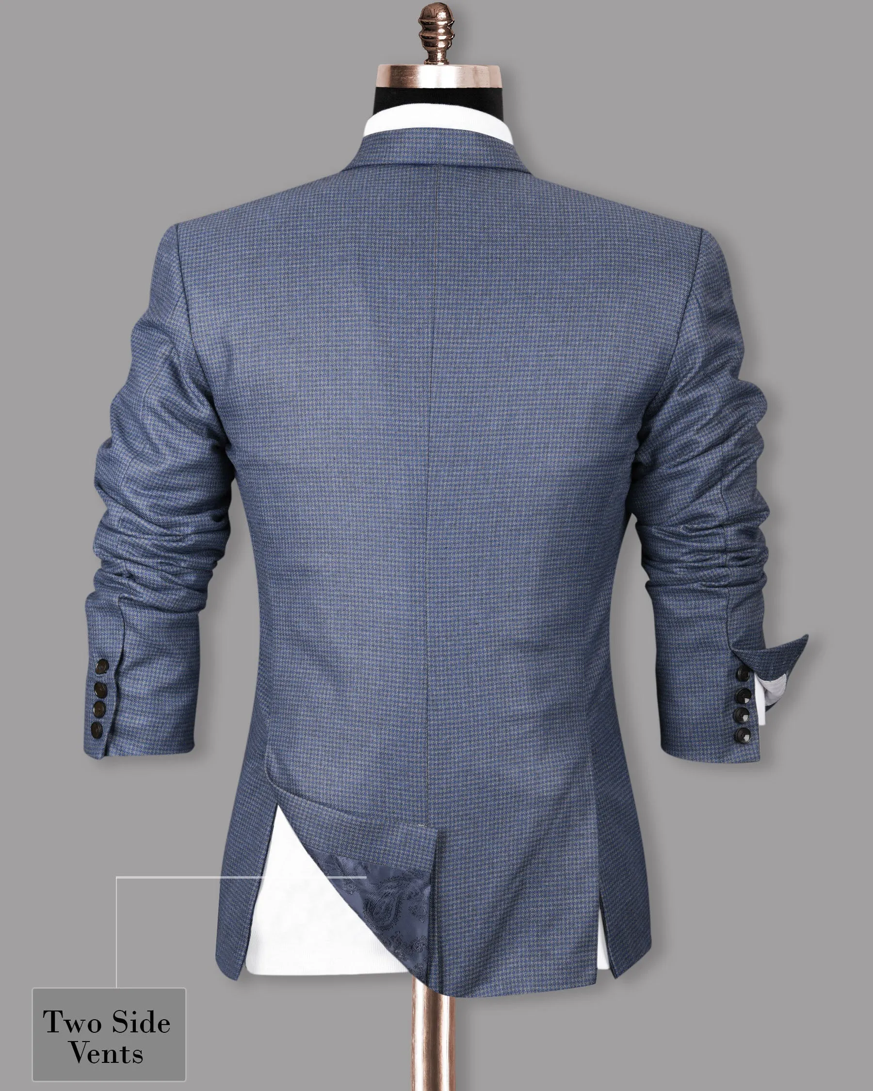 Soya Bean Grey with Rhino Blue Woolrich Herringbone Checked Double Breasted Sports Blazer
