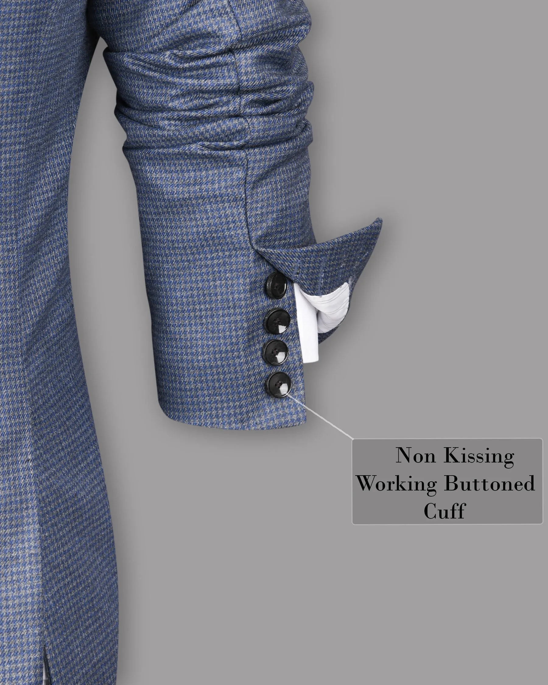 Soya Bean Grey with Rhino Blue Woolrich Herringbone Checked Double Breasted Sports Blazer