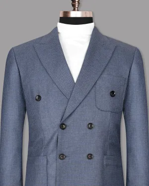 Soya Bean Grey with Rhino Blue Woolrich Herringbone Checked Double Breasted Sports Blazer