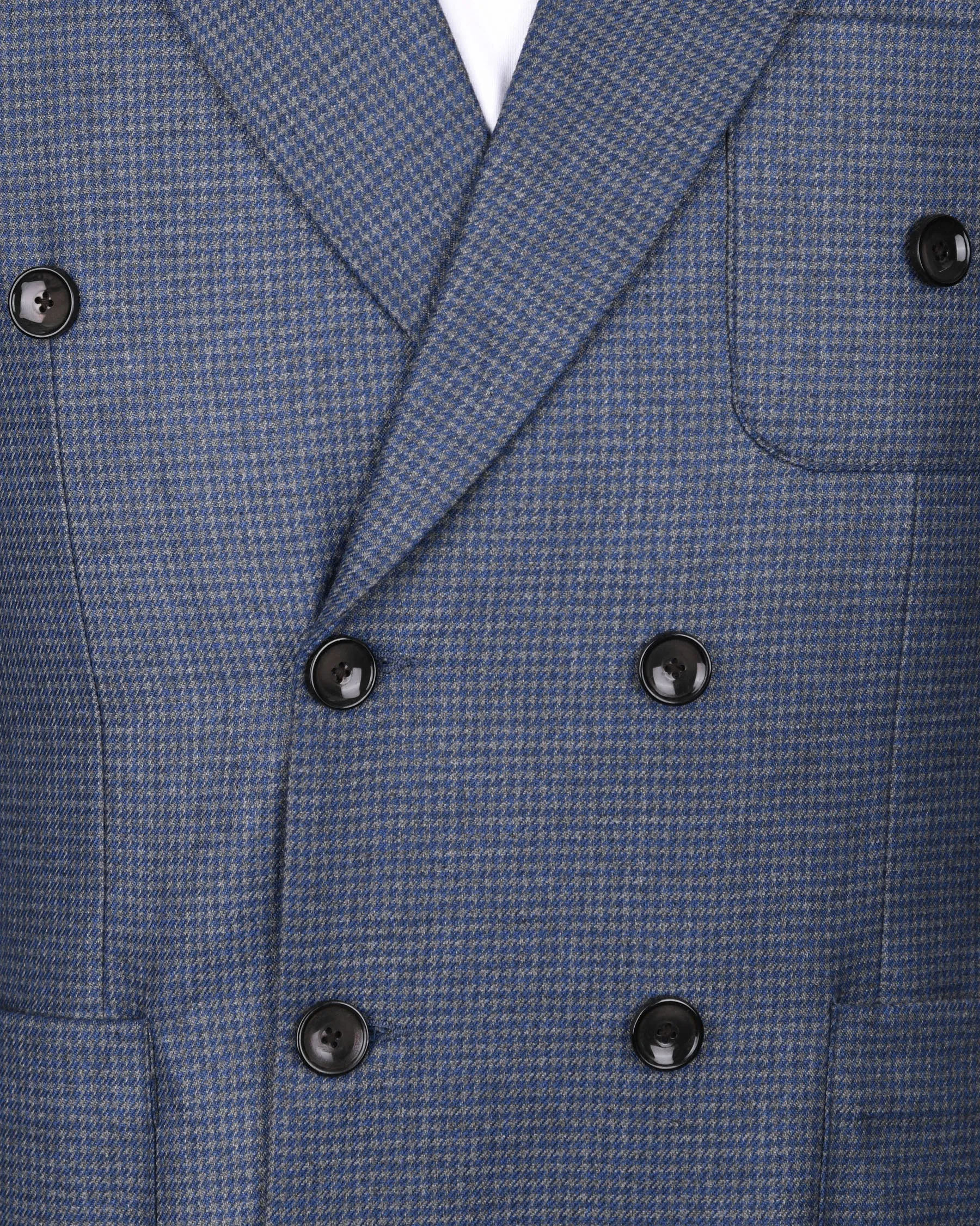 Soya Bean Grey with Rhino Blue Woolrich Herringbone Checked Double Breasted Sports Blazer