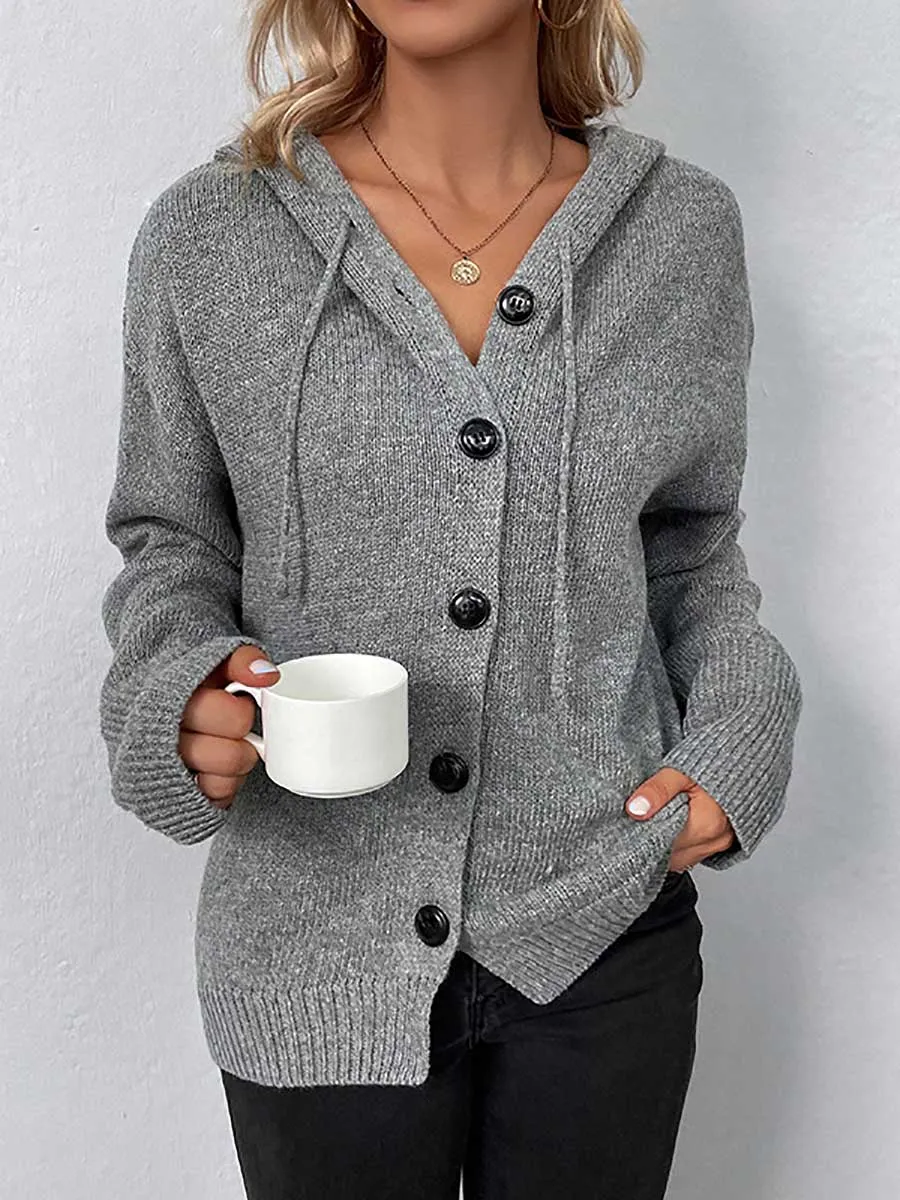 Stunncal Hooded Drawstring Knit Cardigan Jacket