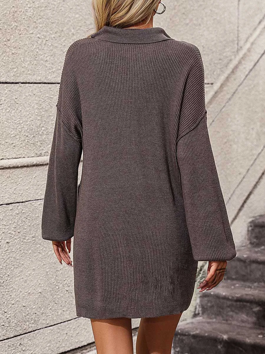 Stunncal Solid Color Lapel Button Knit Mid-Length Coat Sweater