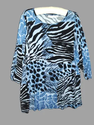 Susan Graver Blue Leopard V-neck 3/4 Sleeve Tunic - Size 1x