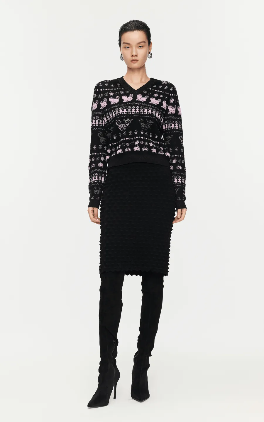 Sweater / JNBY Intarsia-Knitted V-Neck Jumper