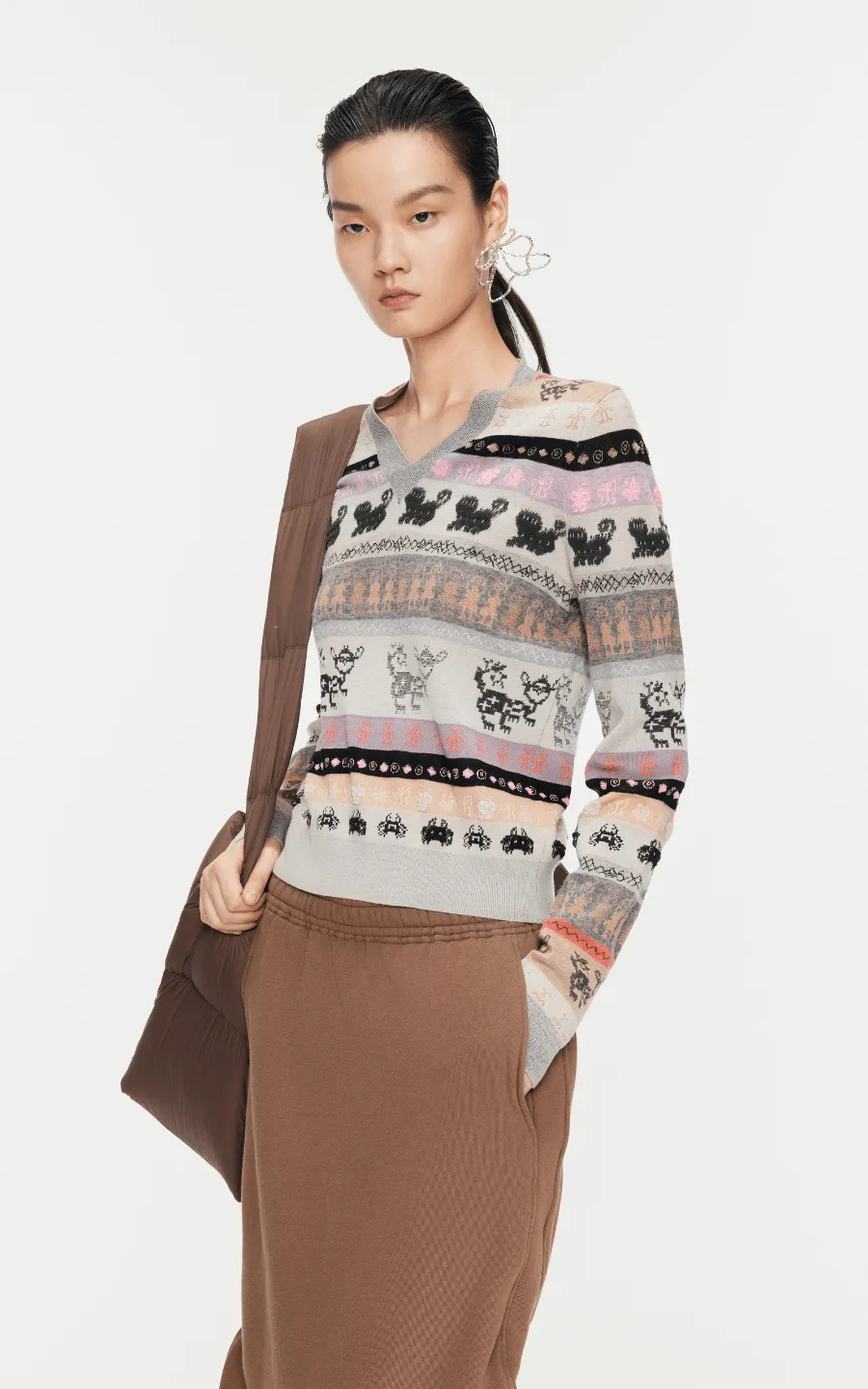 Sweater / JNBY Intarsia-Knitted V-Neck Jumper