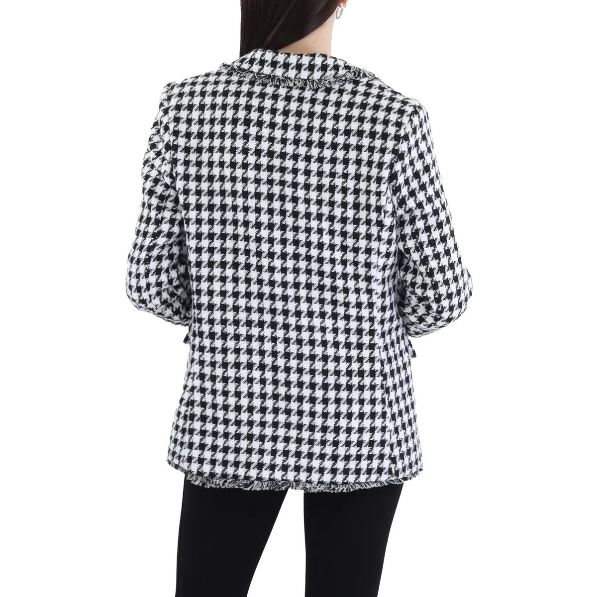 Tahari ASL Womens Tweed Houndstooth One-Button Blazer