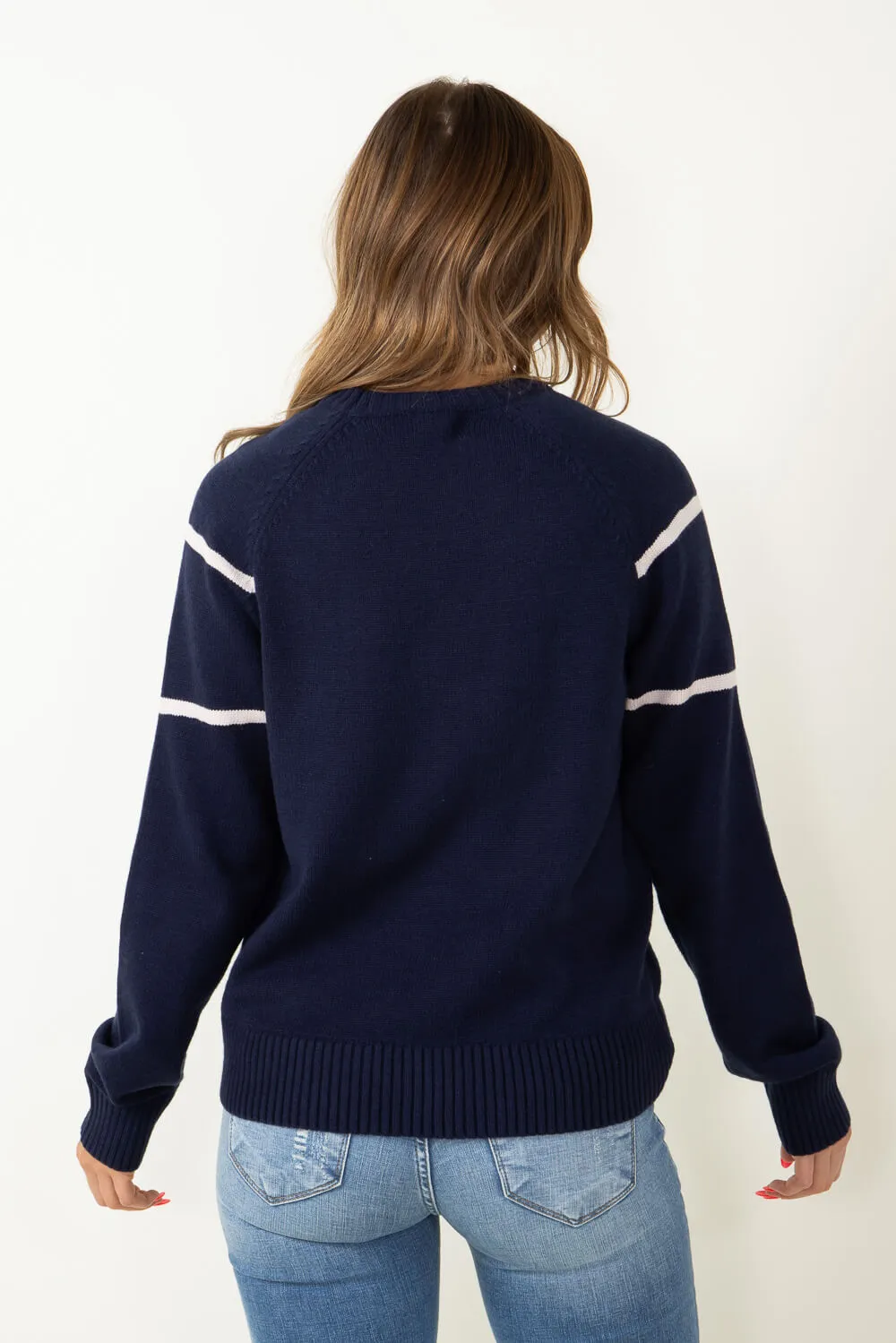 Thread & Supply Michigan Varsity Lettering Sweater for Women in Navy | T2346SWTS