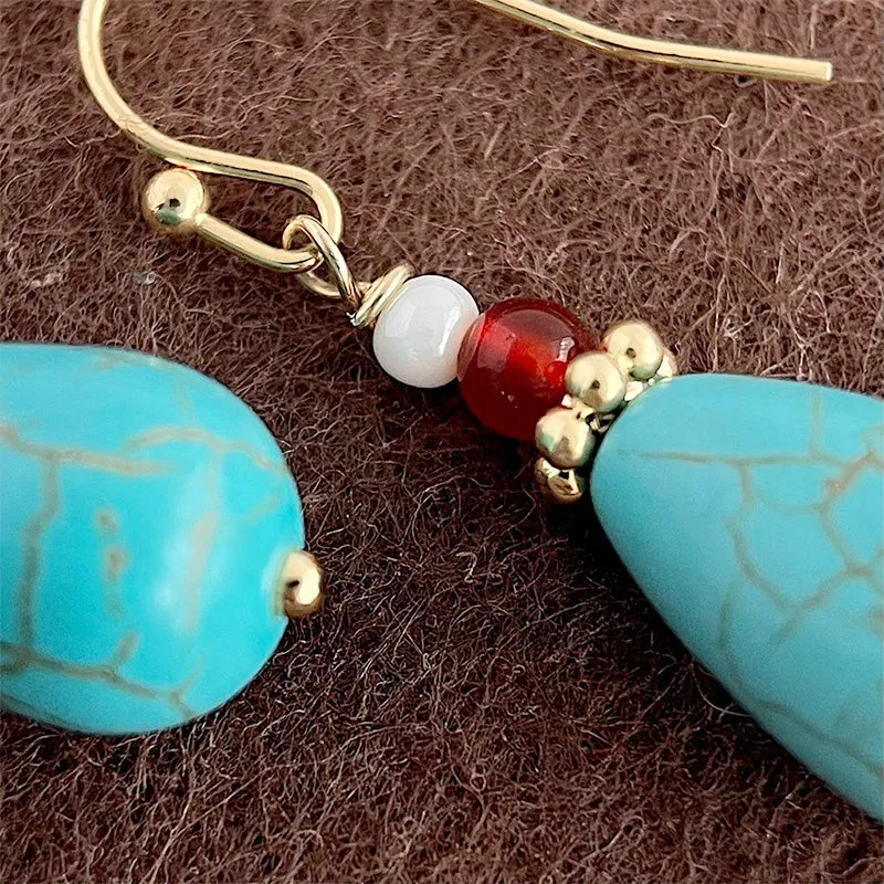 Tibetan Style Turquoise Earrings Artistic Retro Ethnic Style Ear Hook New Chinese Style Earrings