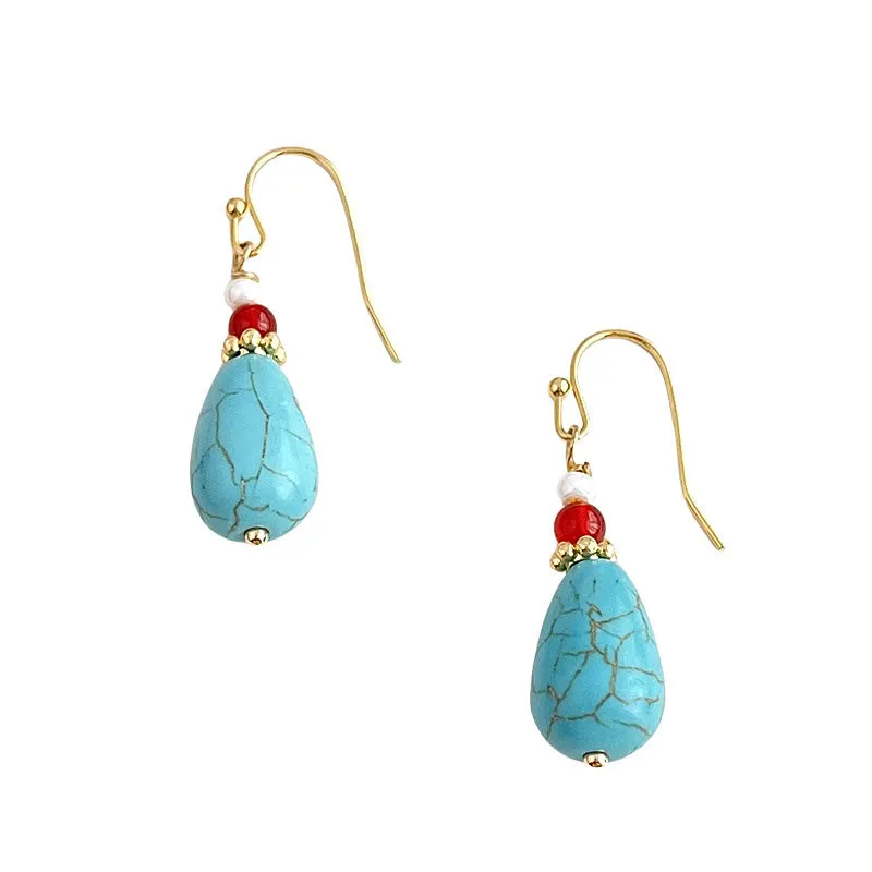 Tibetan Style Turquoise Earrings Artistic Retro Ethnic Style Ear Hook New Chinese Style Earrings