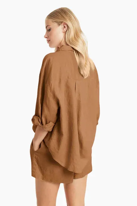 Tidal Linen Skipper Short - Walnut