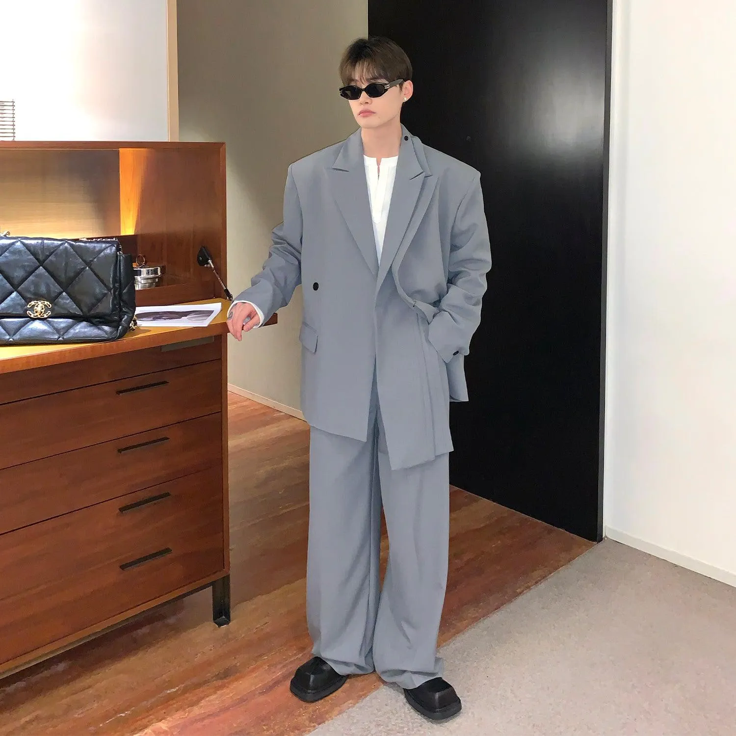 Two-Piece Shoulder pad Blazer & Dress Pants Set