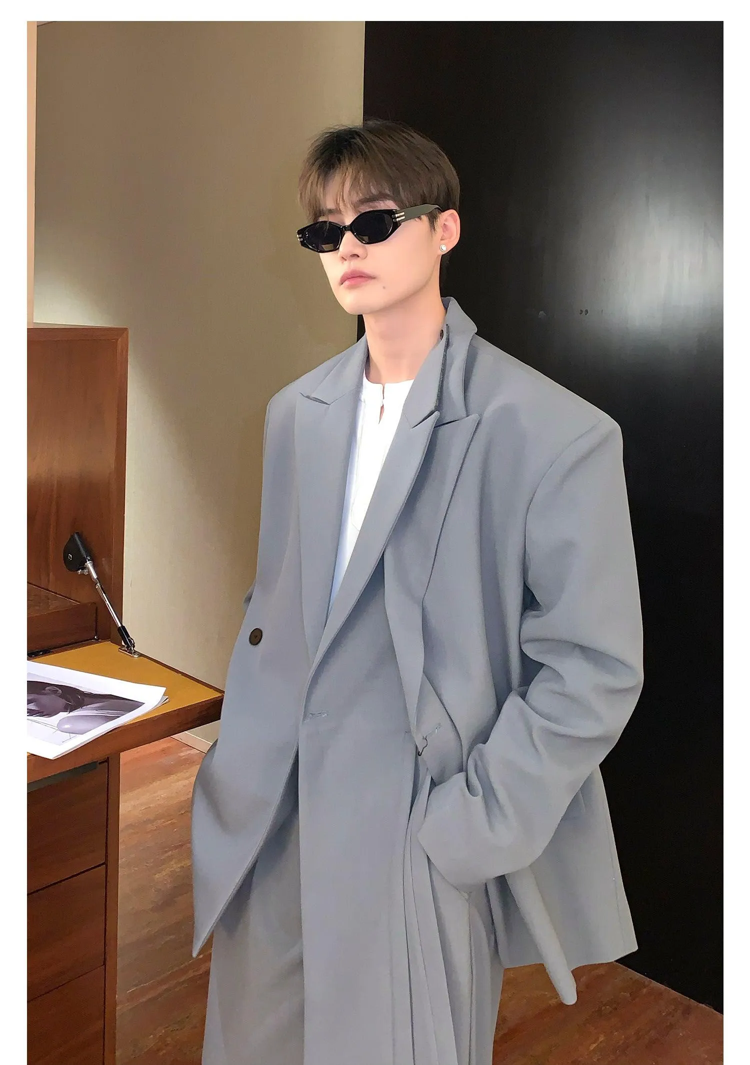 Two-Piece Shoulder pad Blazer & Dress Pants Set