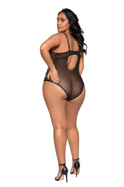 Two-Tone Multi Cross Bodysuit - Black/Nude -