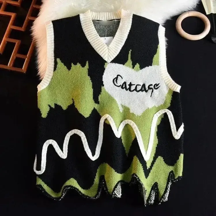 Unisex Sweater Vest with Unique Melting Stripes Design
