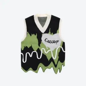 Unisex Sweater Vest with Unique Melting Stripes Design