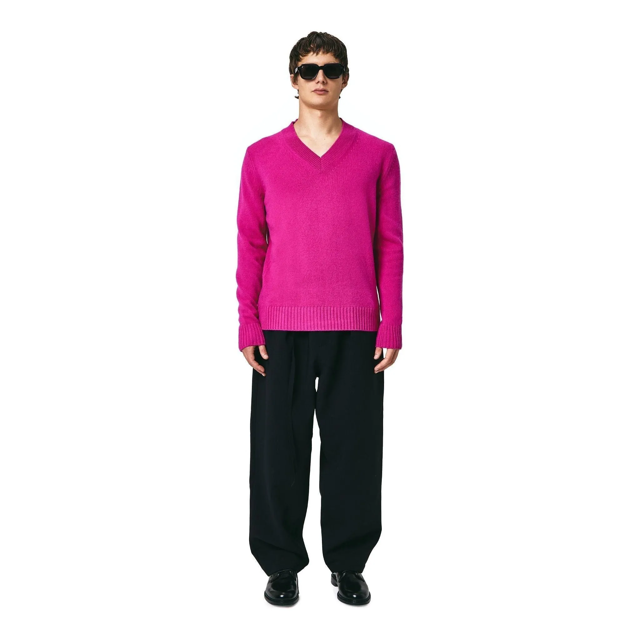 V Neck Sweater, Fuscia