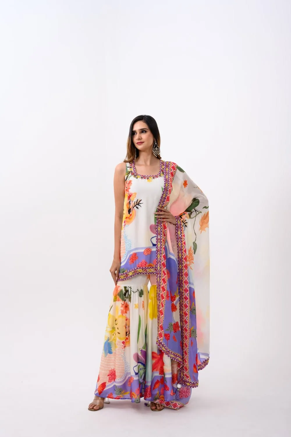 Vanilla Bloom Sharara Kurta Dupatta Set