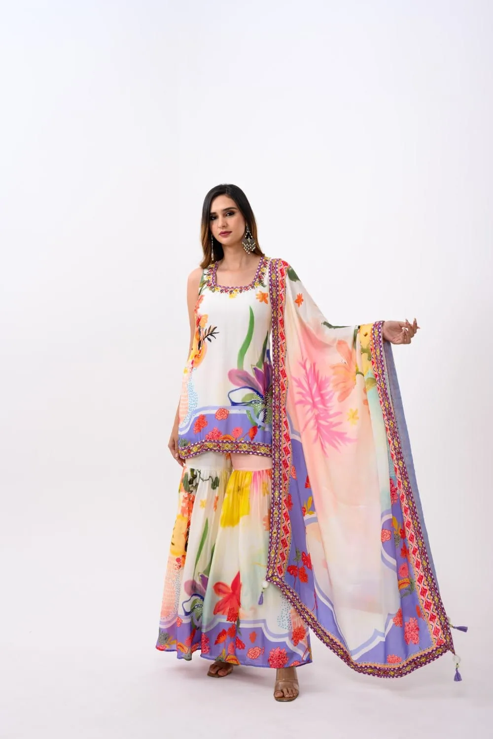 Vanilla Bloom Sharara Kurta Dupatta Set
