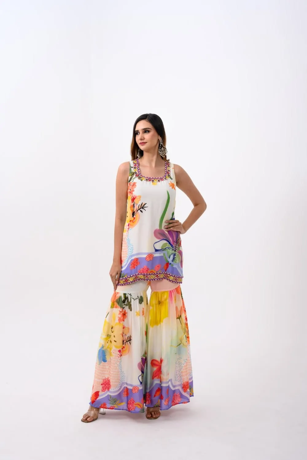 Vanilla Bloom Sharara Kurta Dupatta Set