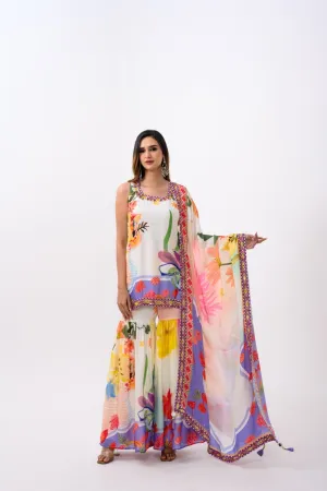 Vanilla Bloom Sharara Kurta Dupatta Set