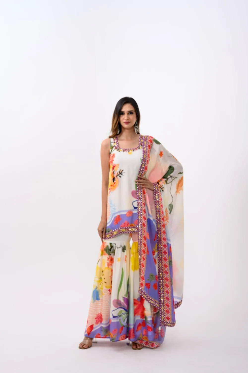 Vanilla Bloom Sharara Kurta Dupatta Set