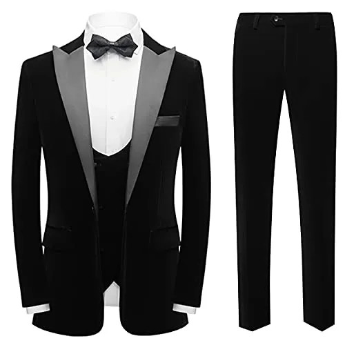 Velvet 3 Piece Men's Tuxedo Suit, Black