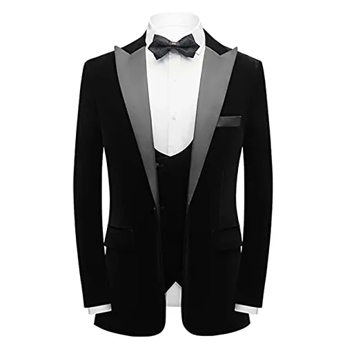 Velvet 3 Piece Men's Tuxedo Suit, Black