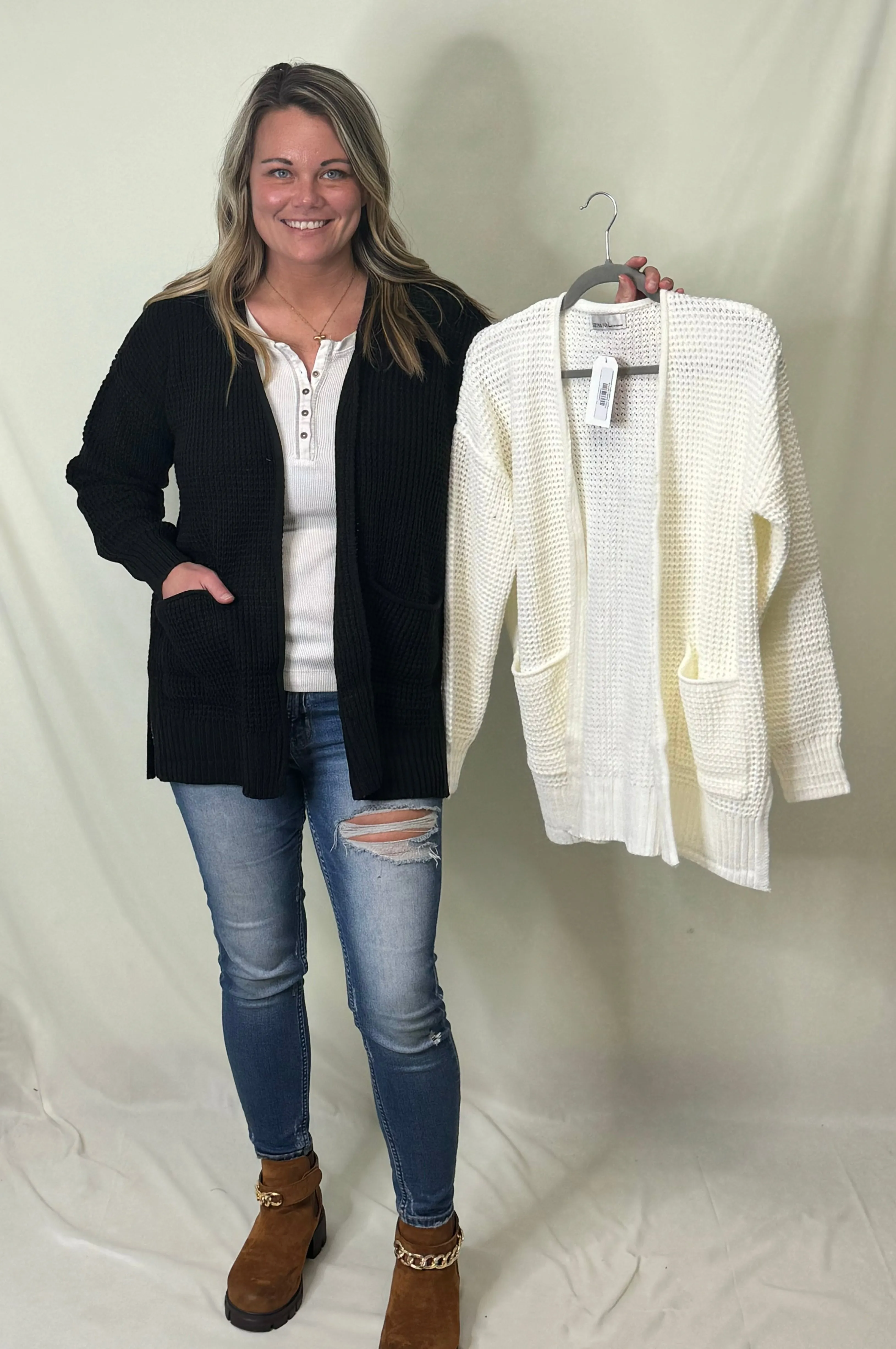Waffleknit Cardigans (Two Colors)