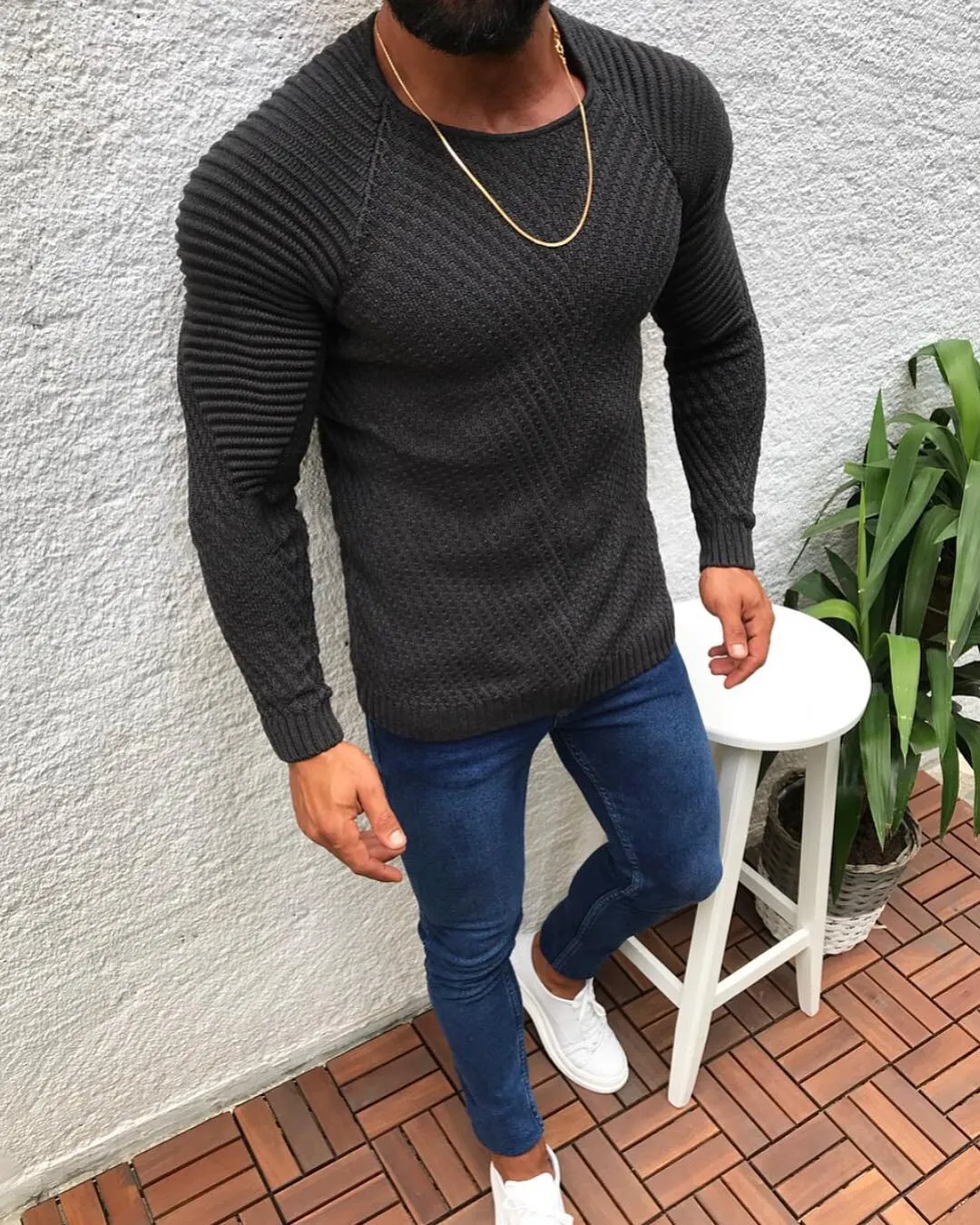 West Louis™ O-Neck Patchwork Sweater