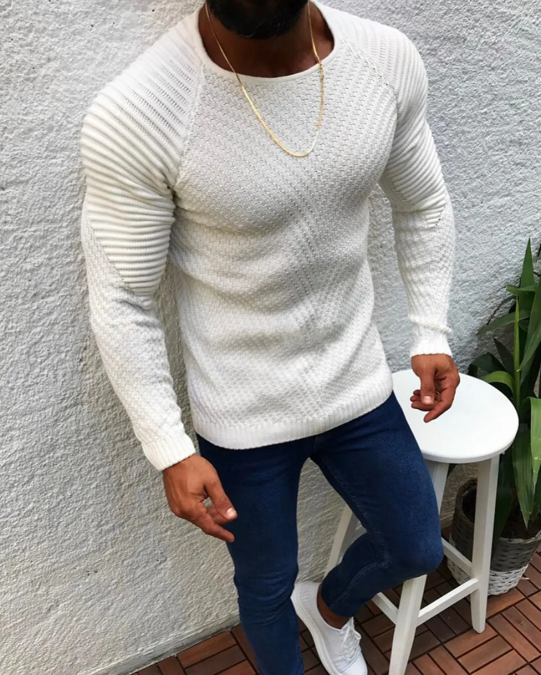 West Louis™ O-Neck Patchwork Sweater