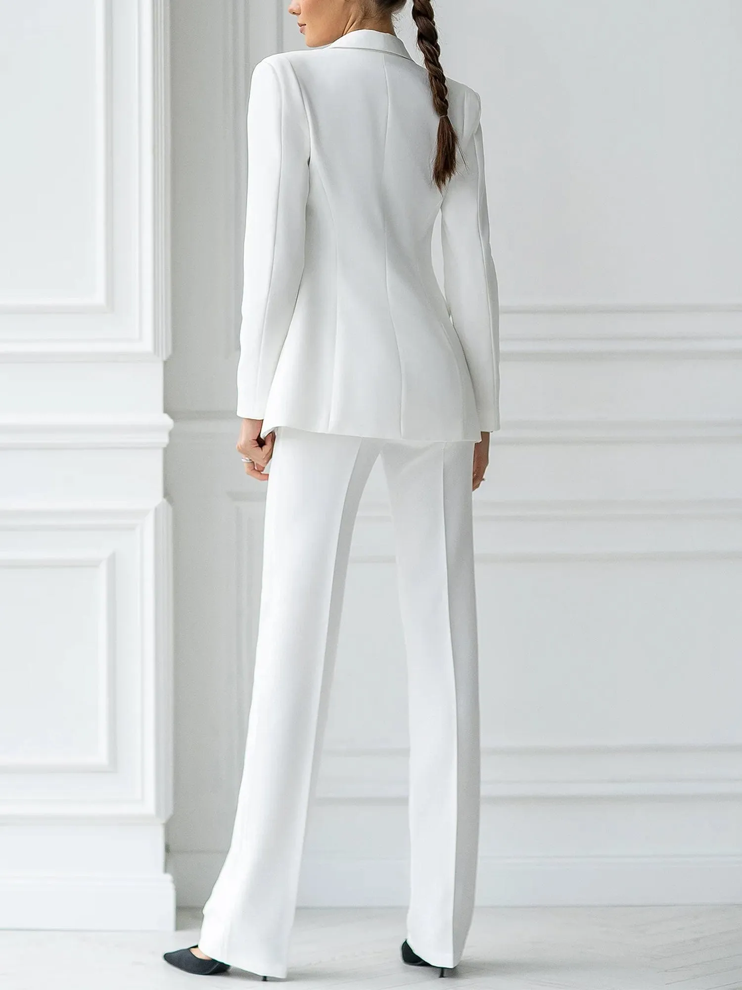 White 2 Piece Peak Lapel Single Breasted Slim Fit Women's Suit