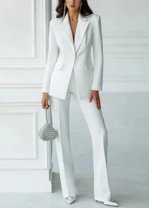 White 2 Piece Peak Lapel Single Breasted Slim Fit Women's Suit
