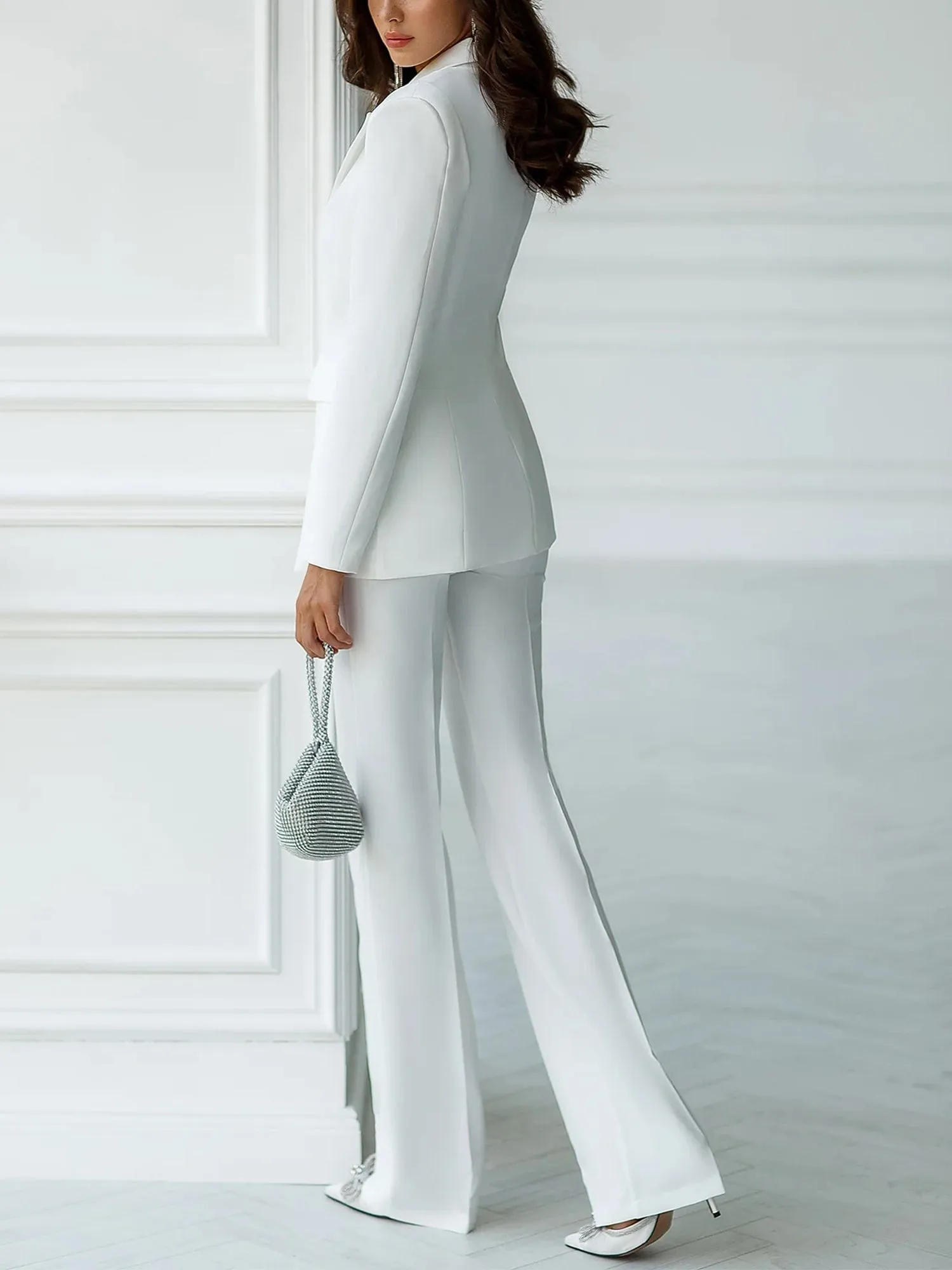 White 2 Piece Peak Lapel Single Breasted Slim Fit Women's Suit