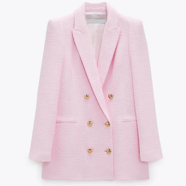 White Chic Button Suit Tweed Blazers...