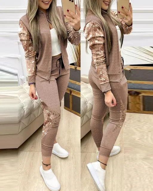 Woman 2 Pieces Trouser Suits Zipper Jacket Pants Tracksuit