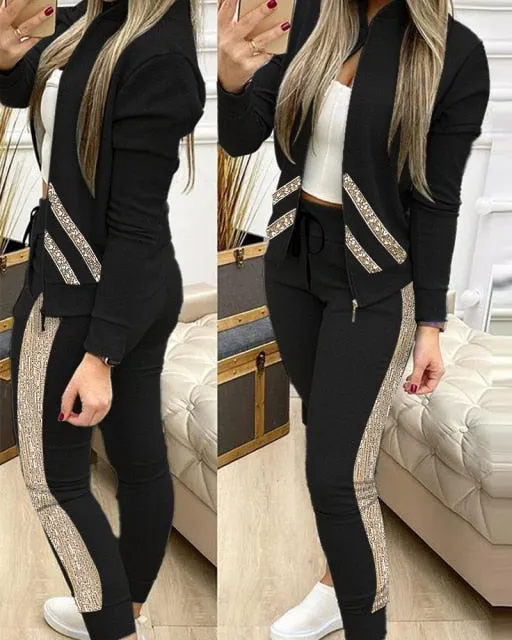 Woman 2 Pieces Trouser Suits Zipper Jacket Pants Tracksuit