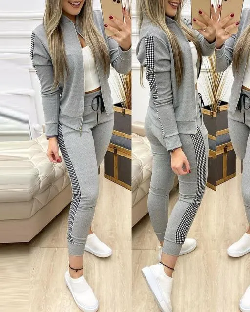 Woman 2 Pieces Trouser Suits Zipper Jacket Pants Tracksuit