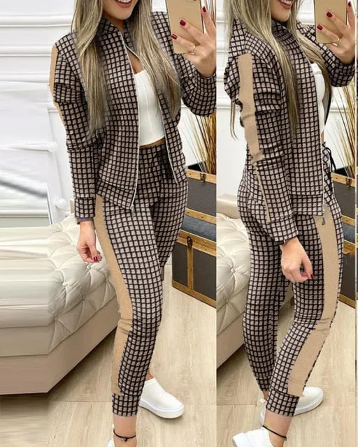 Woman 2 Pieces Trouser Suits Zipper Jacket Pants Tracksuit