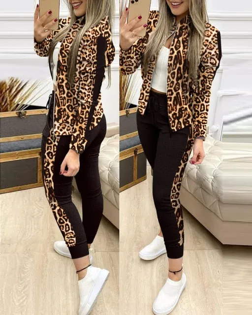Woman 2 Pieces Trouser Suits Zipper Jacket Pants Tracksuit