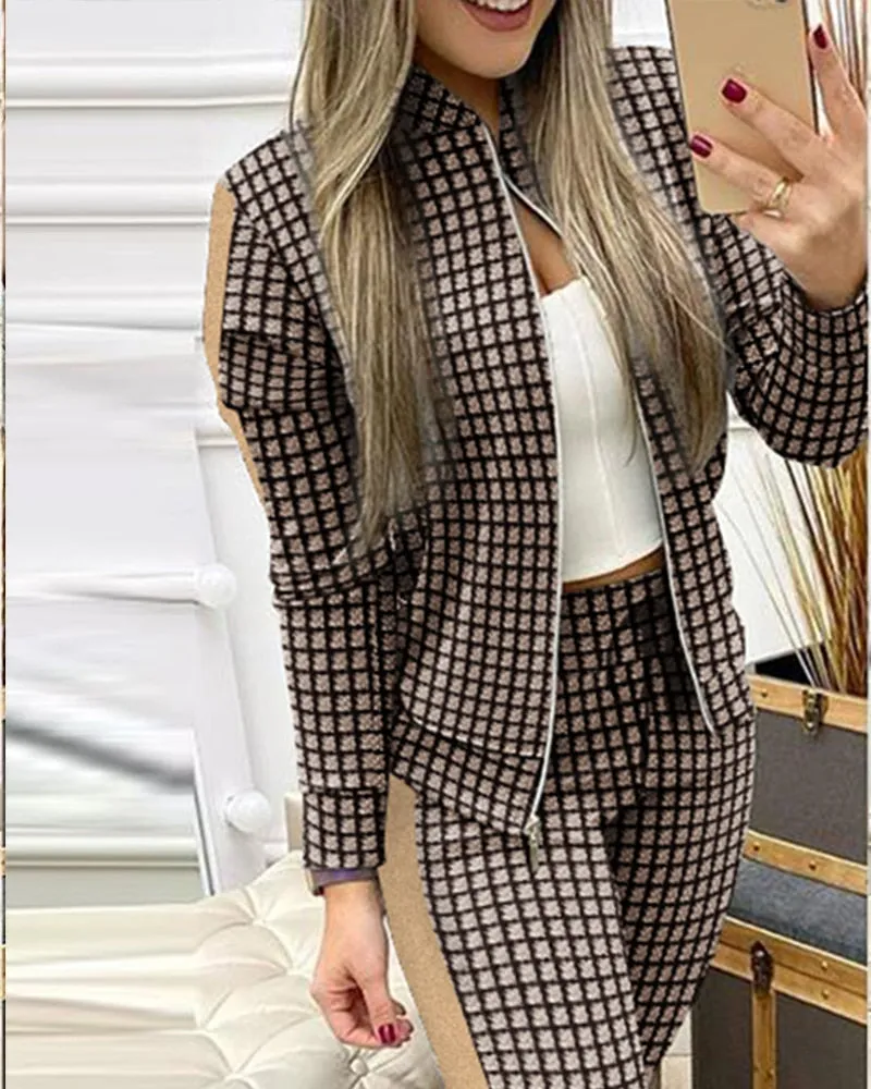 Woman 2 Pieces Trouser Suits Zipper Jacket Pants Tracksuit