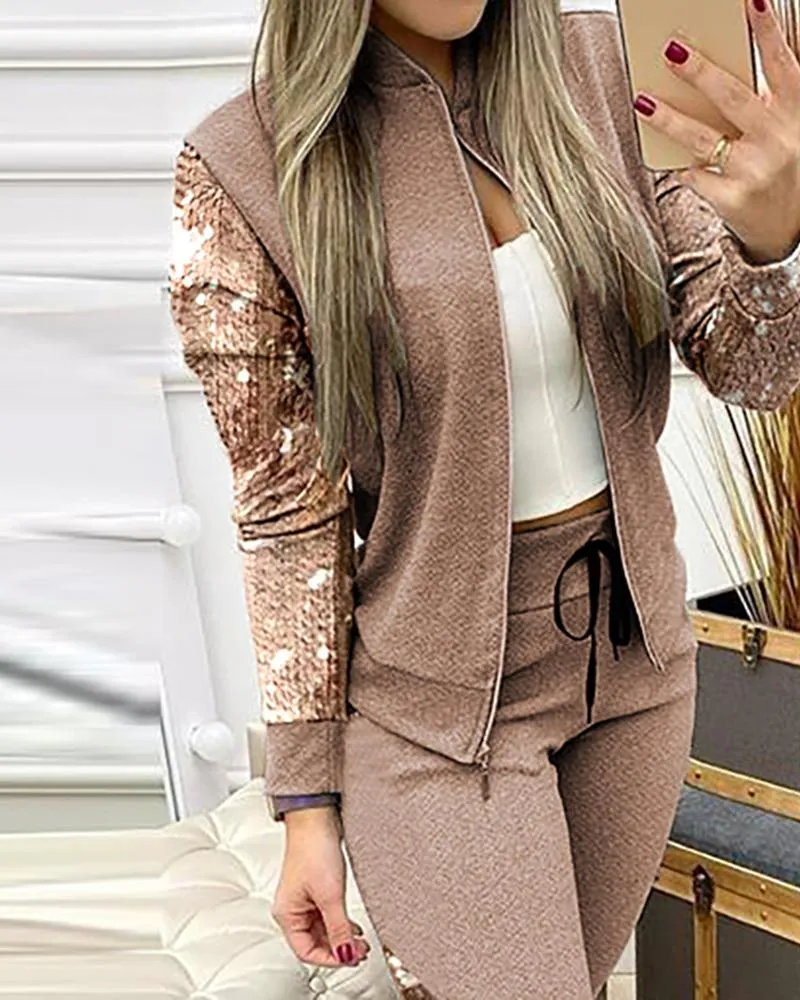 Woman 2 Pieces Trouser Suits Zipper Jacket Pants Tracksuit