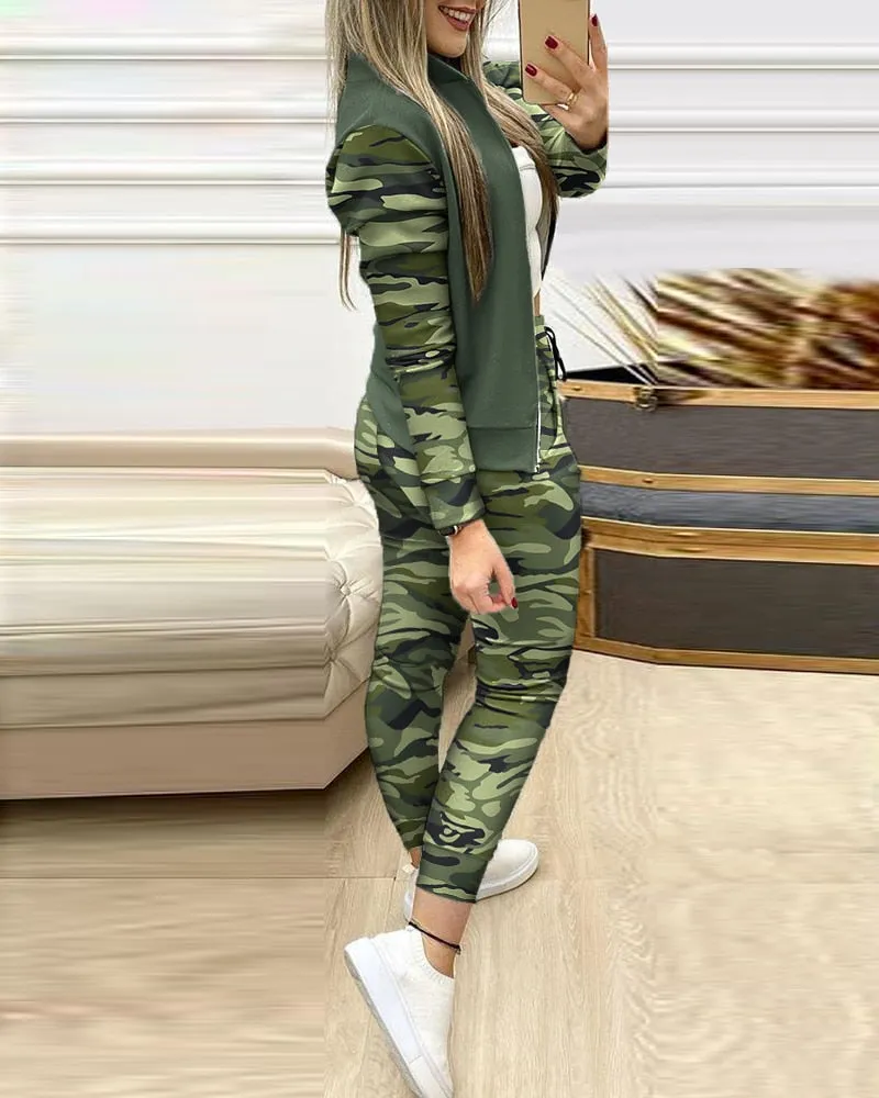 Woman 2 Pieces Trouser Suits Zipper Jacket Pants Tracksuit