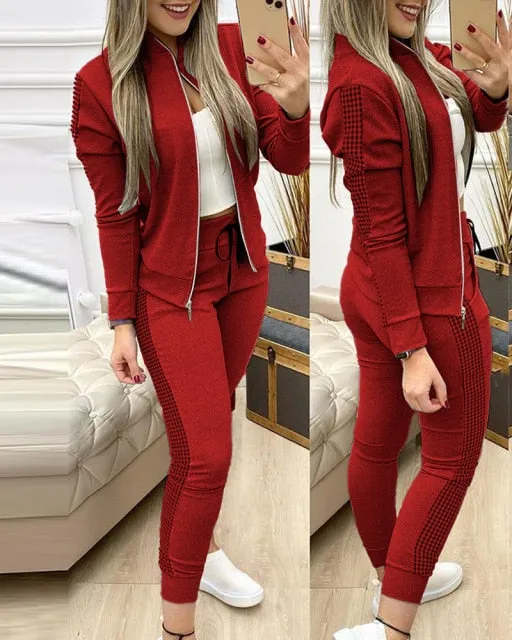 Woman 2 Pieces Trouser Suits Zipper Jacket Pants Tracksuit