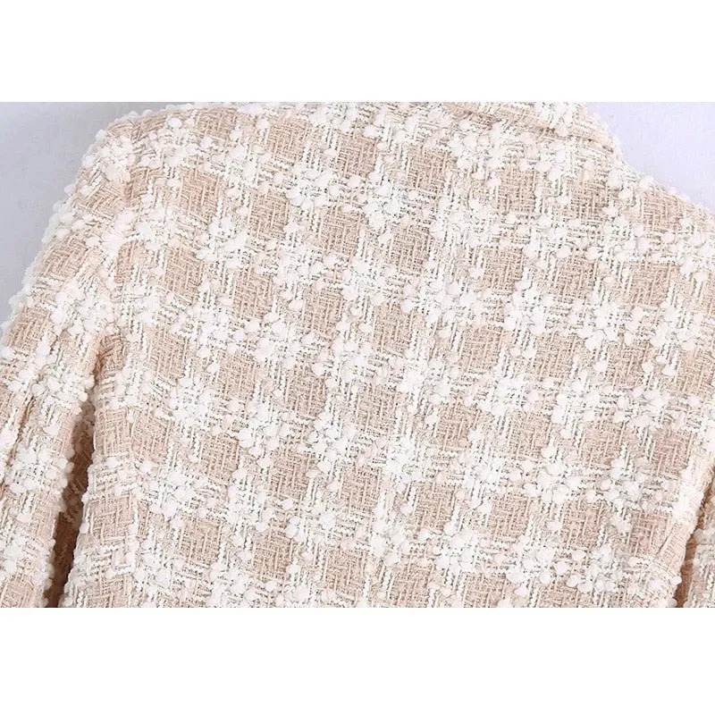 Women Tweed Double Breasted Blazer