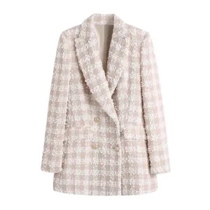 Women Tweed Double Breasted Blazer