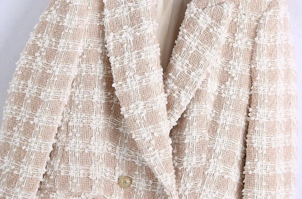 Women Tweed Double Breasted Blazer