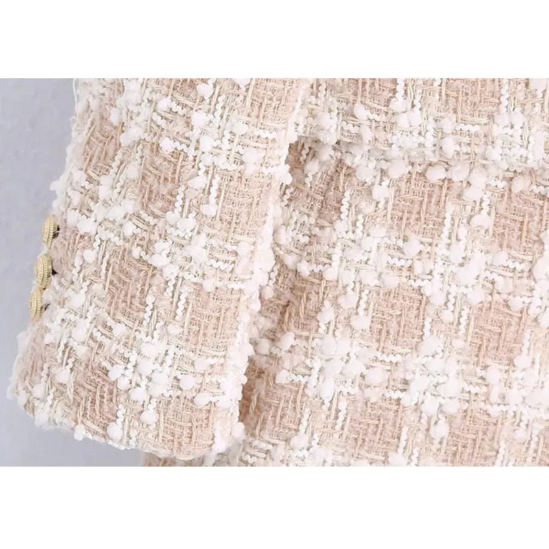 Women Tweed Double Breasted Blazer