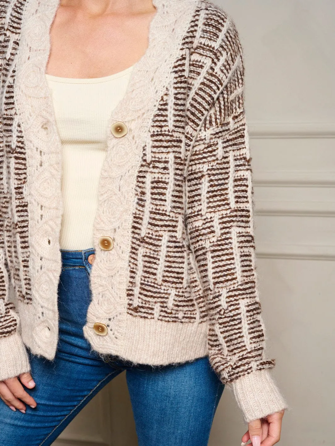 WOMEN'S LONG SLEEVE BUTTON UP COLORBLOCK SWEATER CARDIGAN