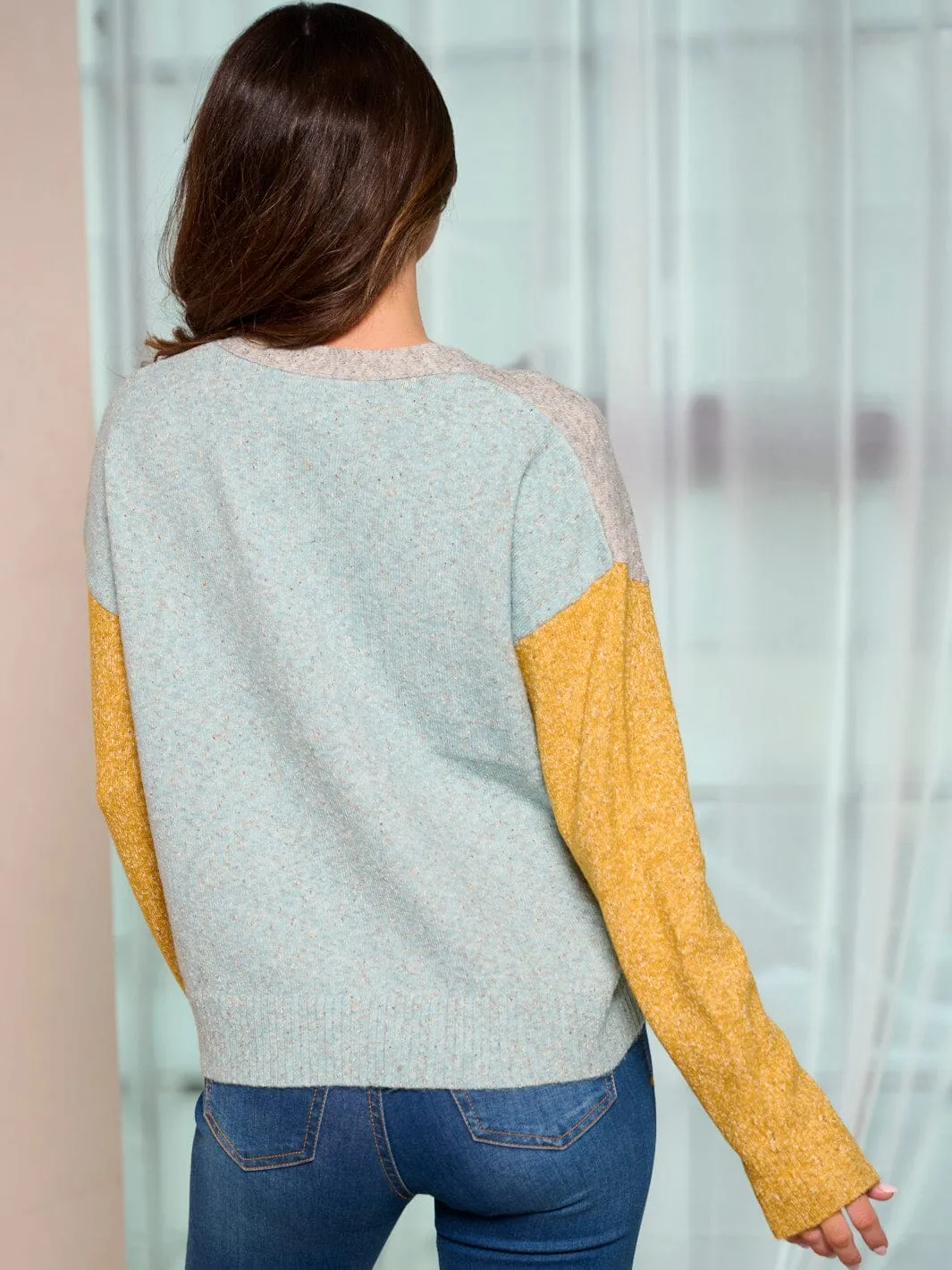 WOMEN'S LONG SLEEVE BUTTON UP COLORBLOCK SWEATER CARDIGAN
